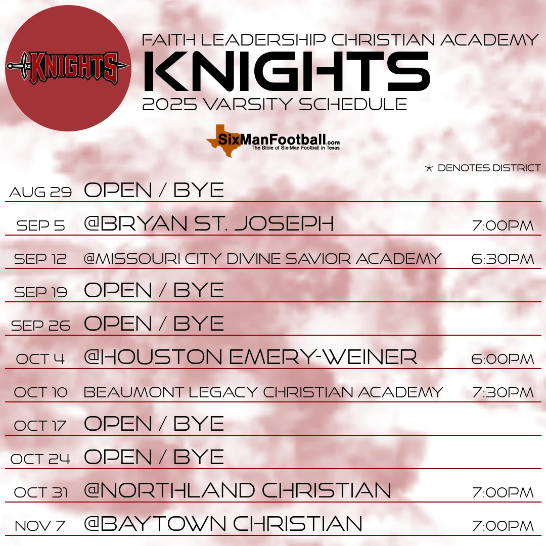 Faith Leadership Christian Academy Knights 2025 football schedule