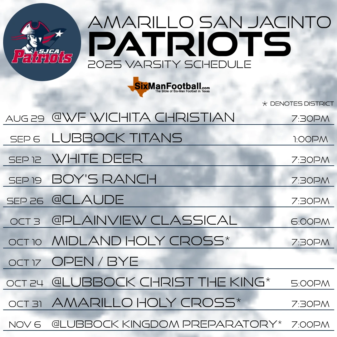Amarillo San Jacinto Patriots 2025 football schedule