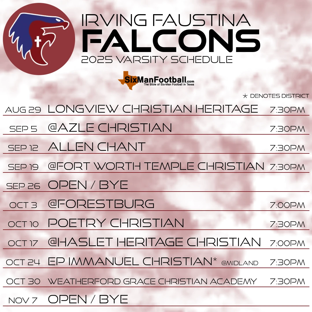 Irving Faustina Falcons 2025 football schedule