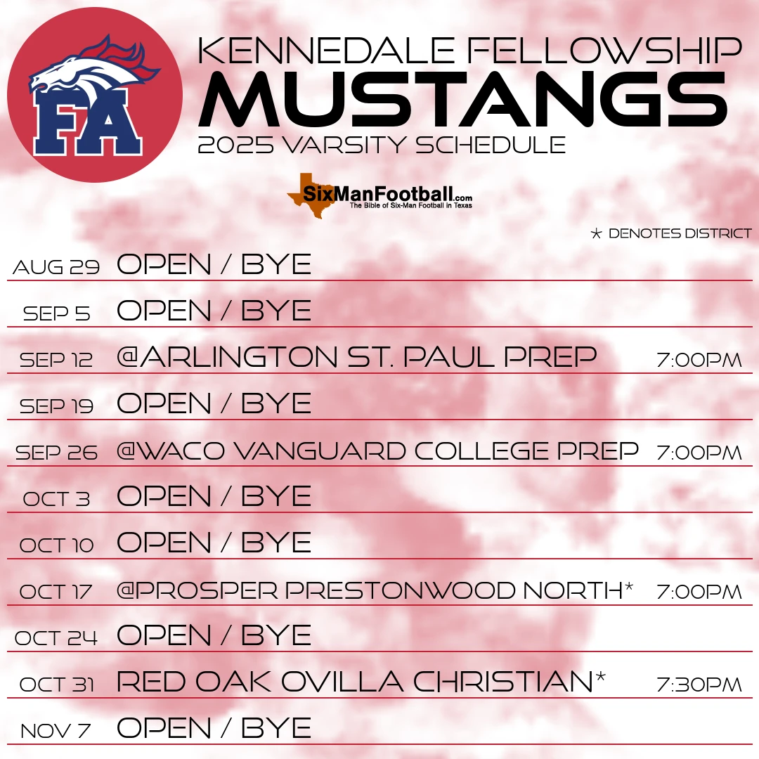 Kennedale Fellowship Mustangs 2025 football schedule