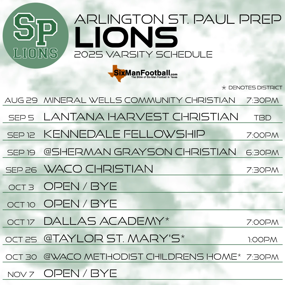 Arlington St. Paul Prep Lions 2025 football schedule