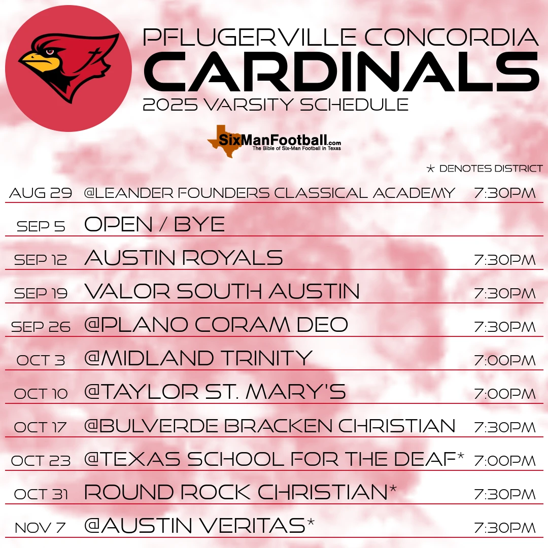 Pflugerville Concordia Cardinals 2025 football schedule