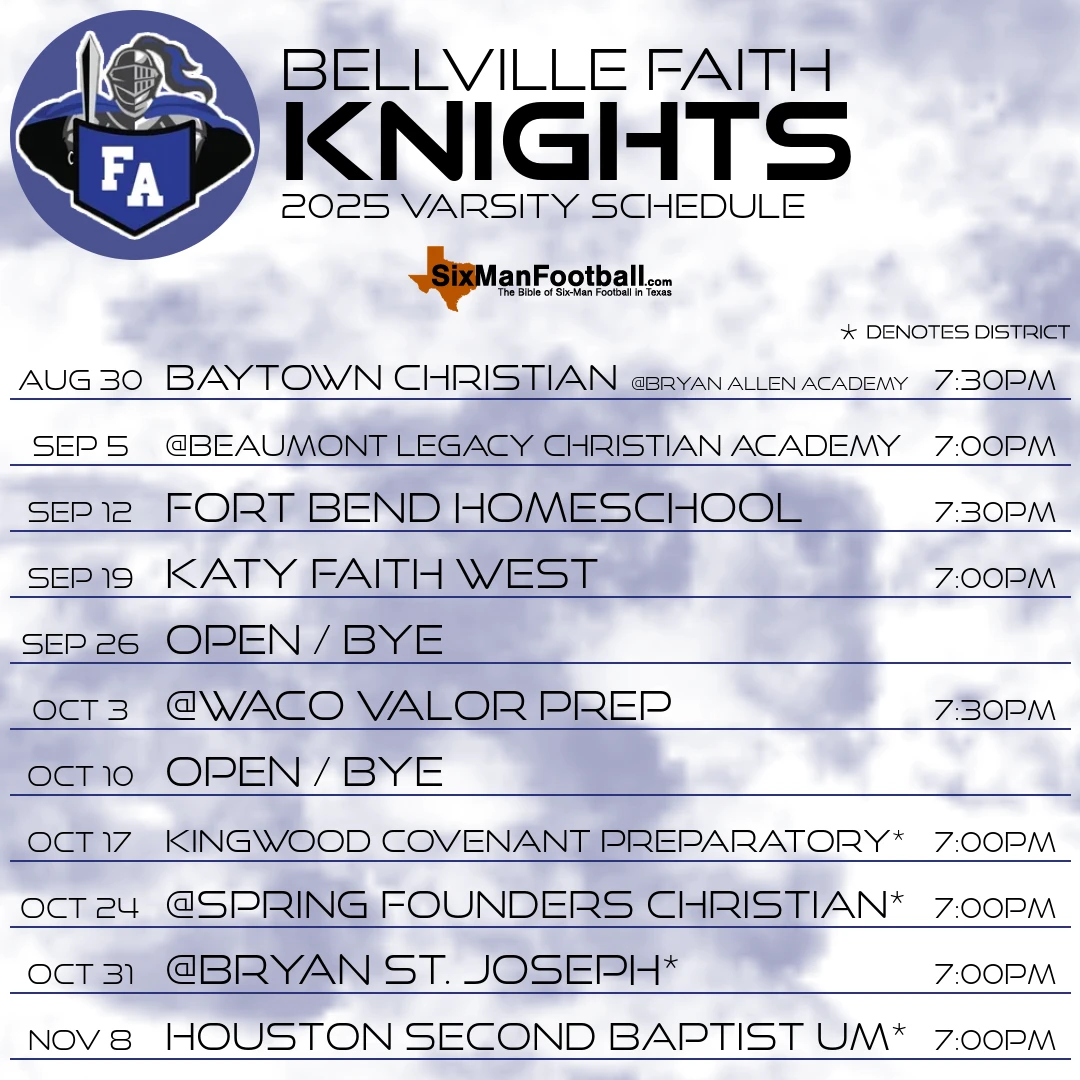 Bellville Faith Knights 2025 football schedule