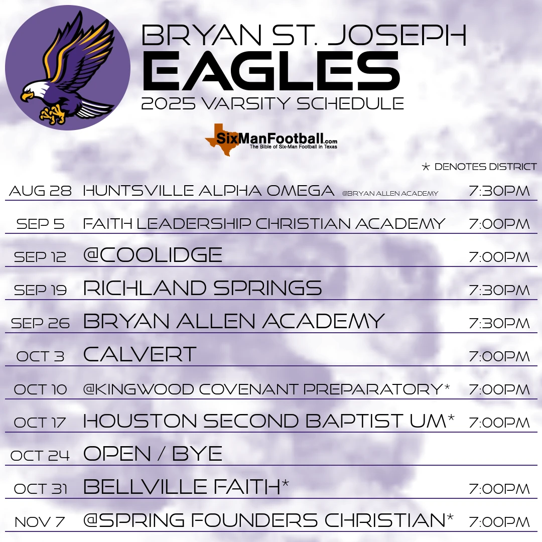 Bryan St. Joseph Eagles 2025 football schedule