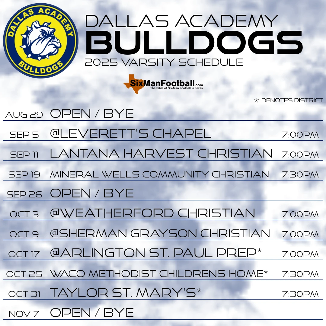 Dallas Academy Bulldogs 2025 football schedule