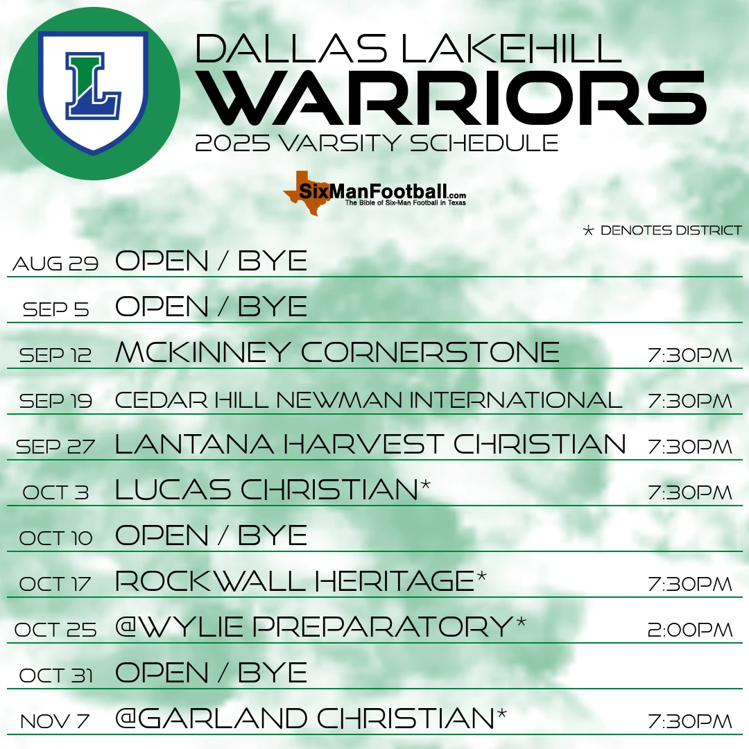 Dallas Lakehill Warriors 2025 football schedule