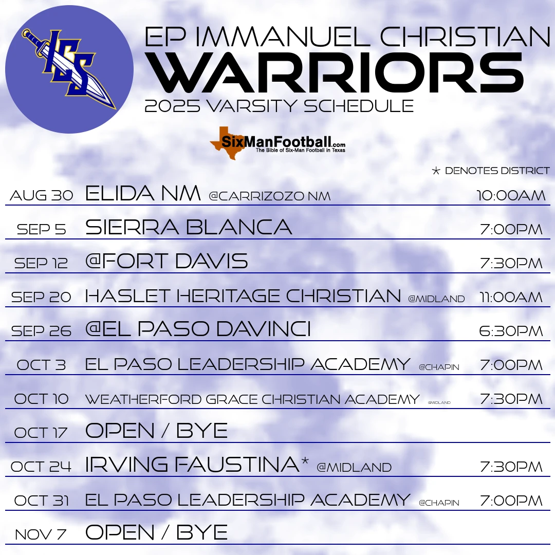 EP Immanuel Christian Warriors 2025 football schedule