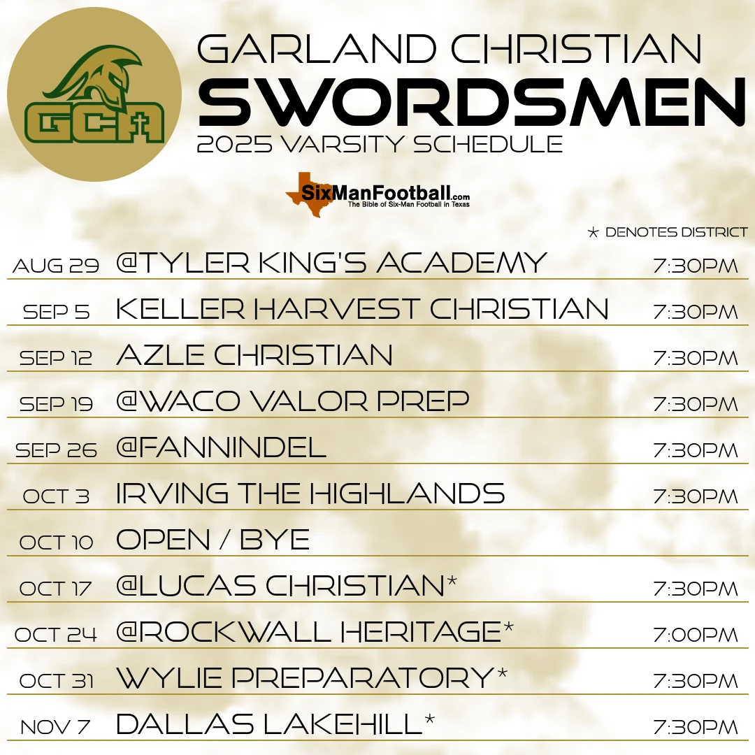 Garland Christian Swordsmen 2025 football schedule