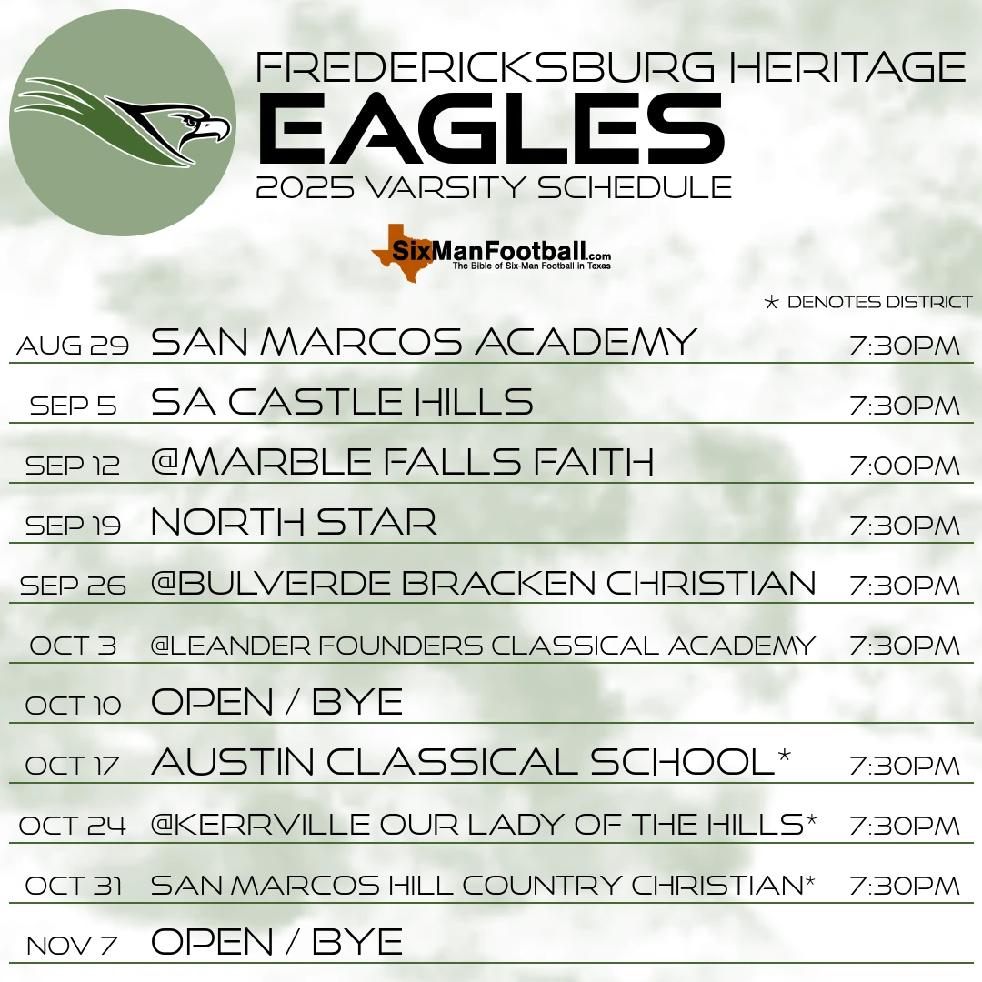 Fredericksburg Heritage Eagles 2025 football schedule