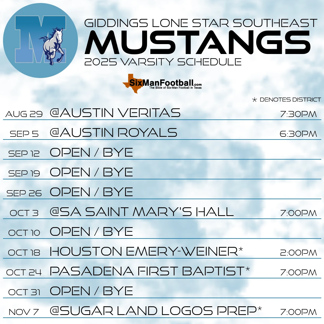 Giddings Lone Star Southeast Mustangs 2025 football schedule