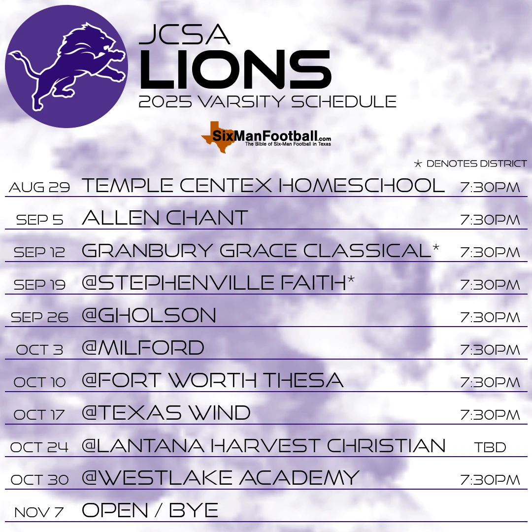 JCSA Lions 2025 football schedule