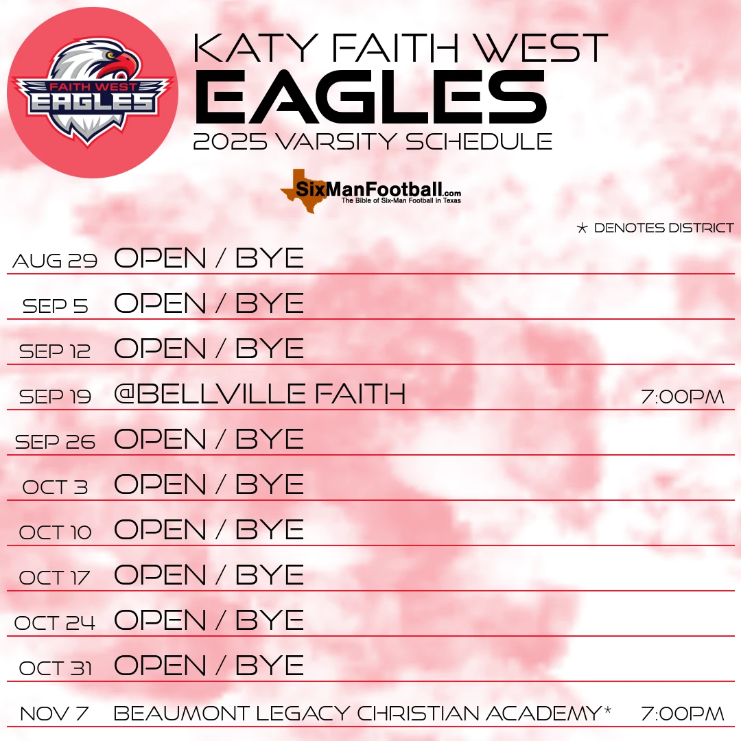 Katy Faith West Eagles 2025 football schedule