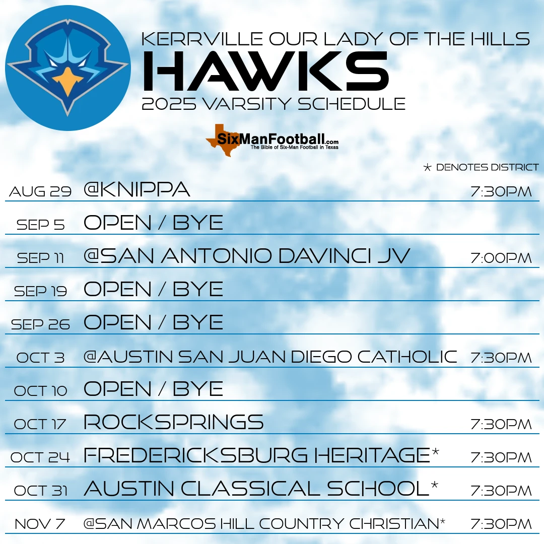 Kerrville Our Lady of the Hills Hawks 2025 football schedule