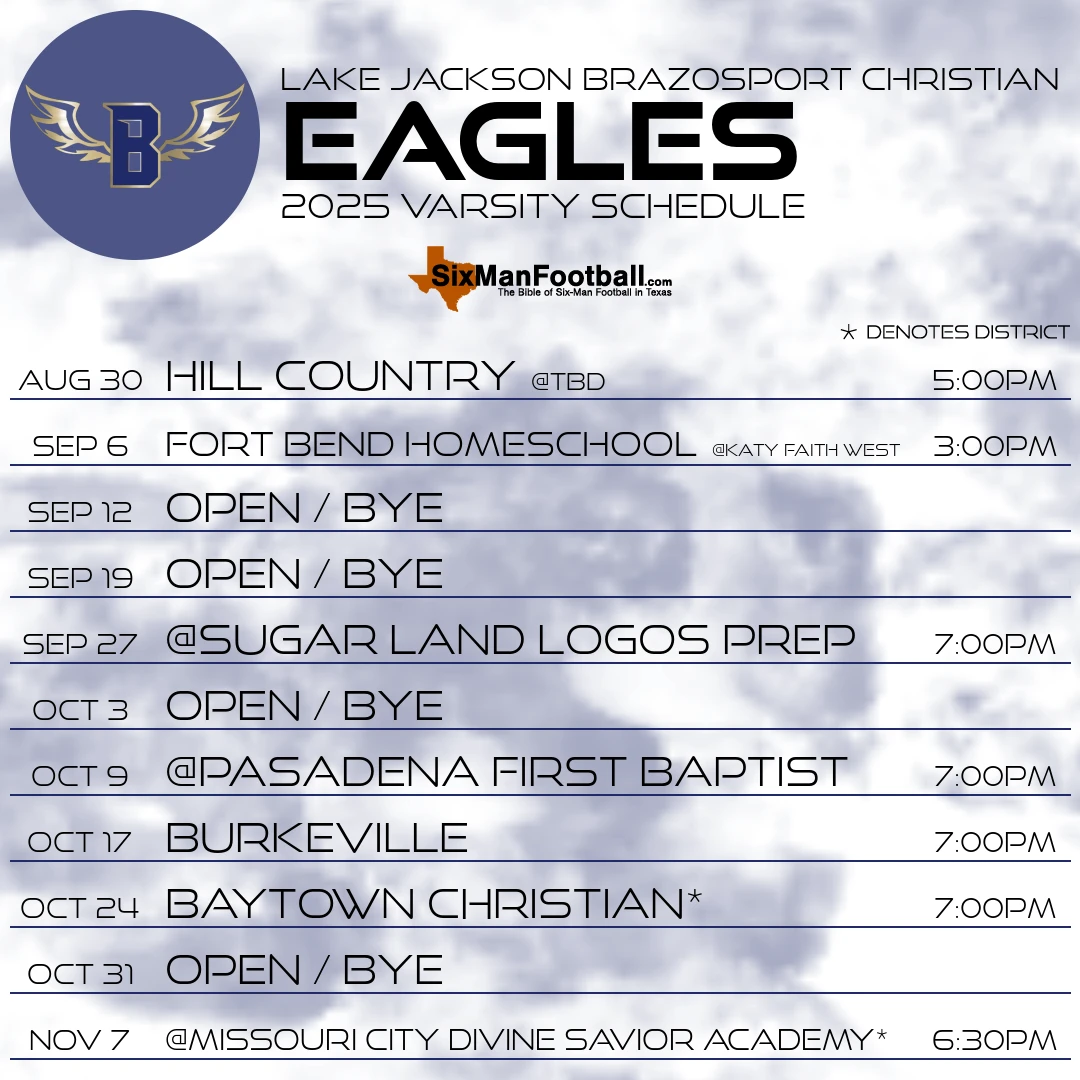Lake Jackson Brazosport Christian Eagles 2025 football schedule