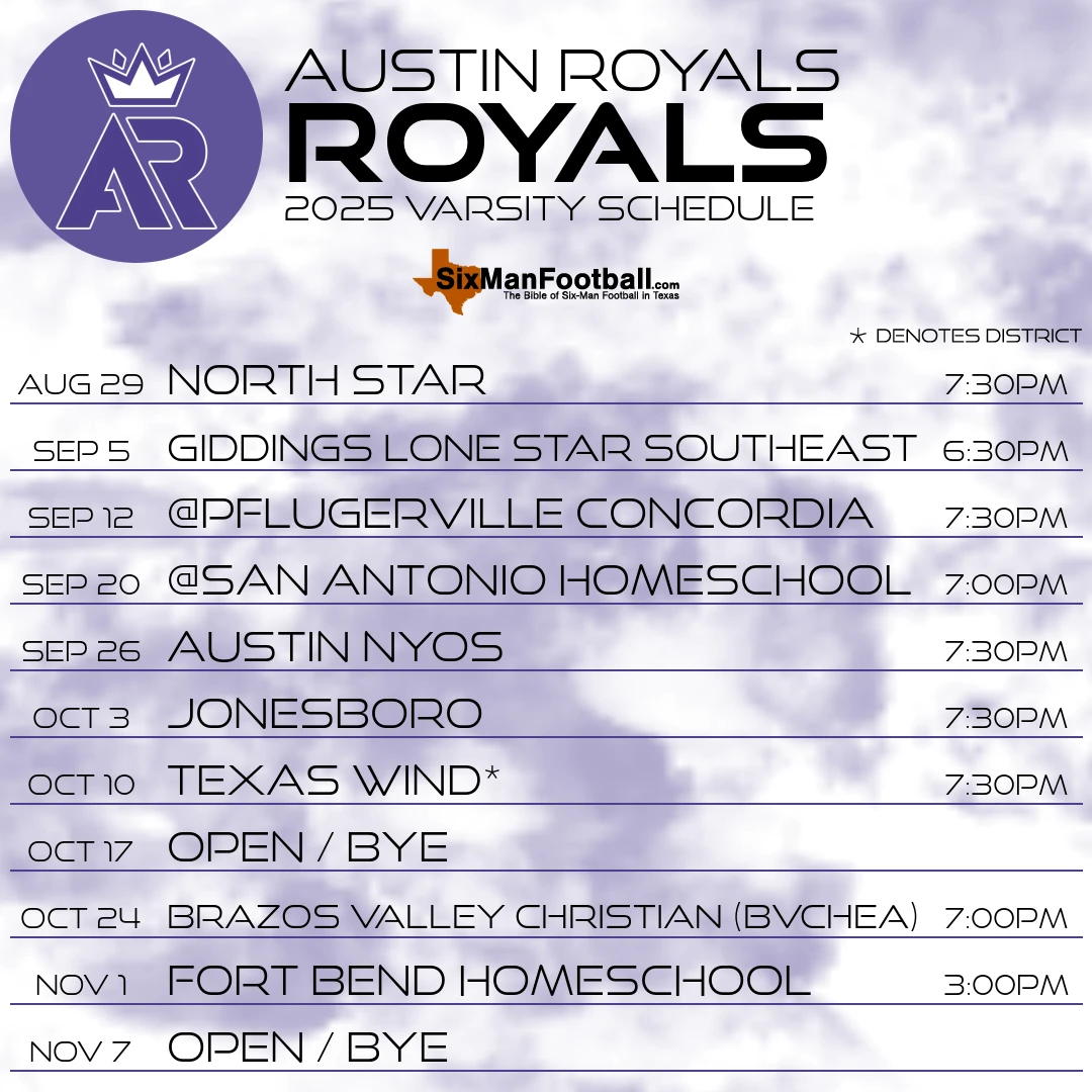 Austin Royals 2025 football schedule