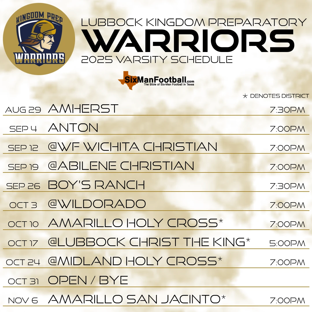 Lubbock Kingdom Preparatory Warriors 2025 football schedule