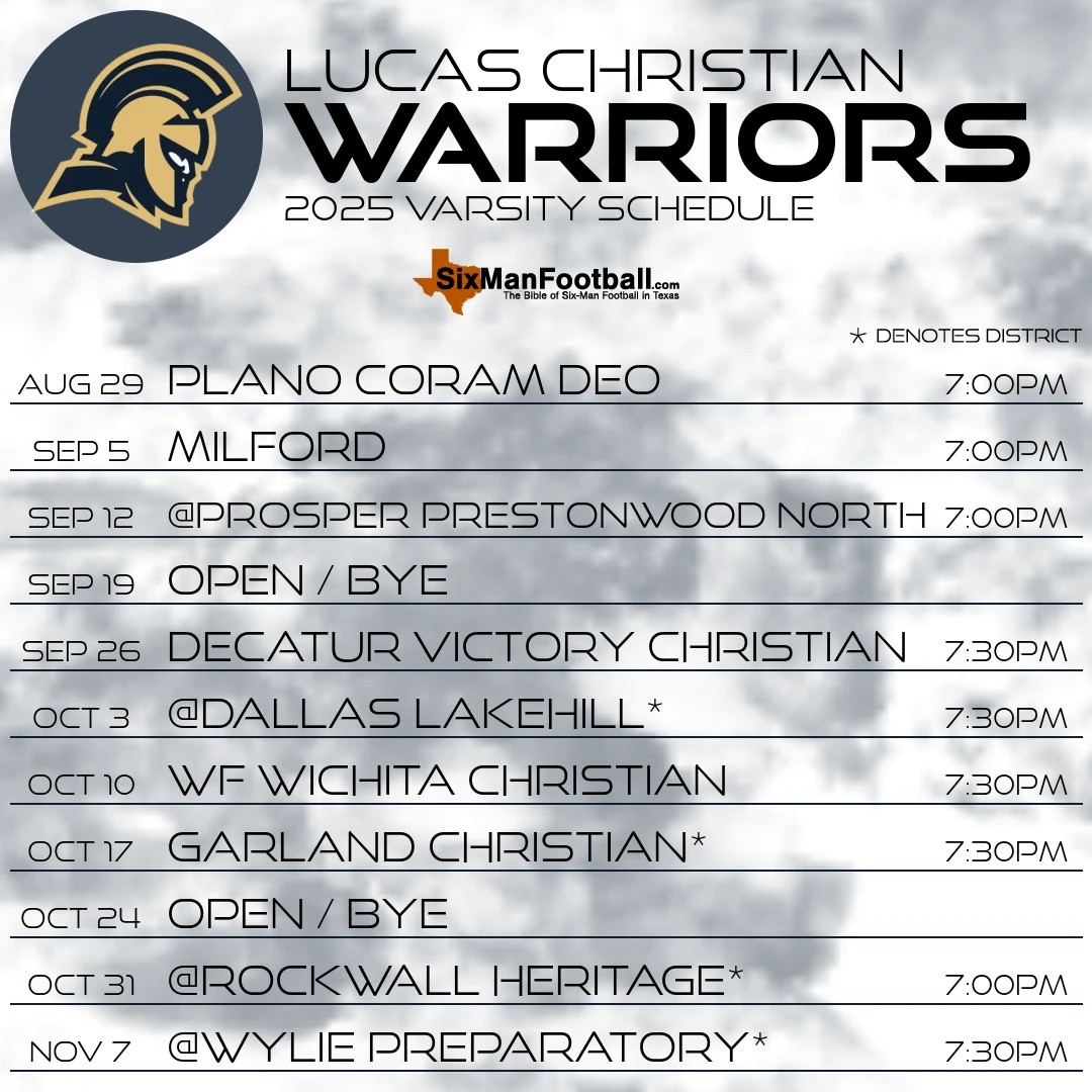 Lucas Christian Warriors 2025 football schedule