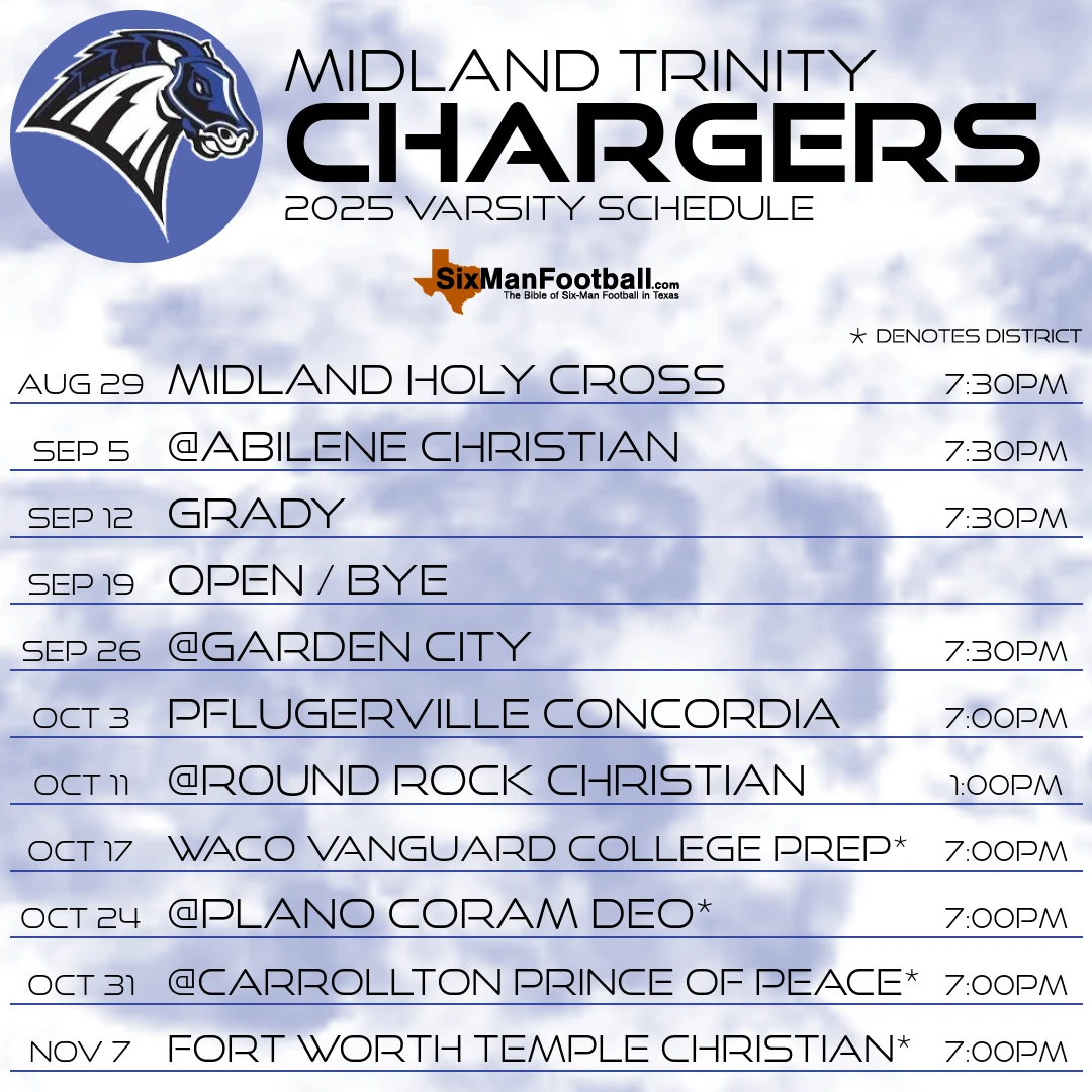Midland Trinity Chargers 2025 football schedule