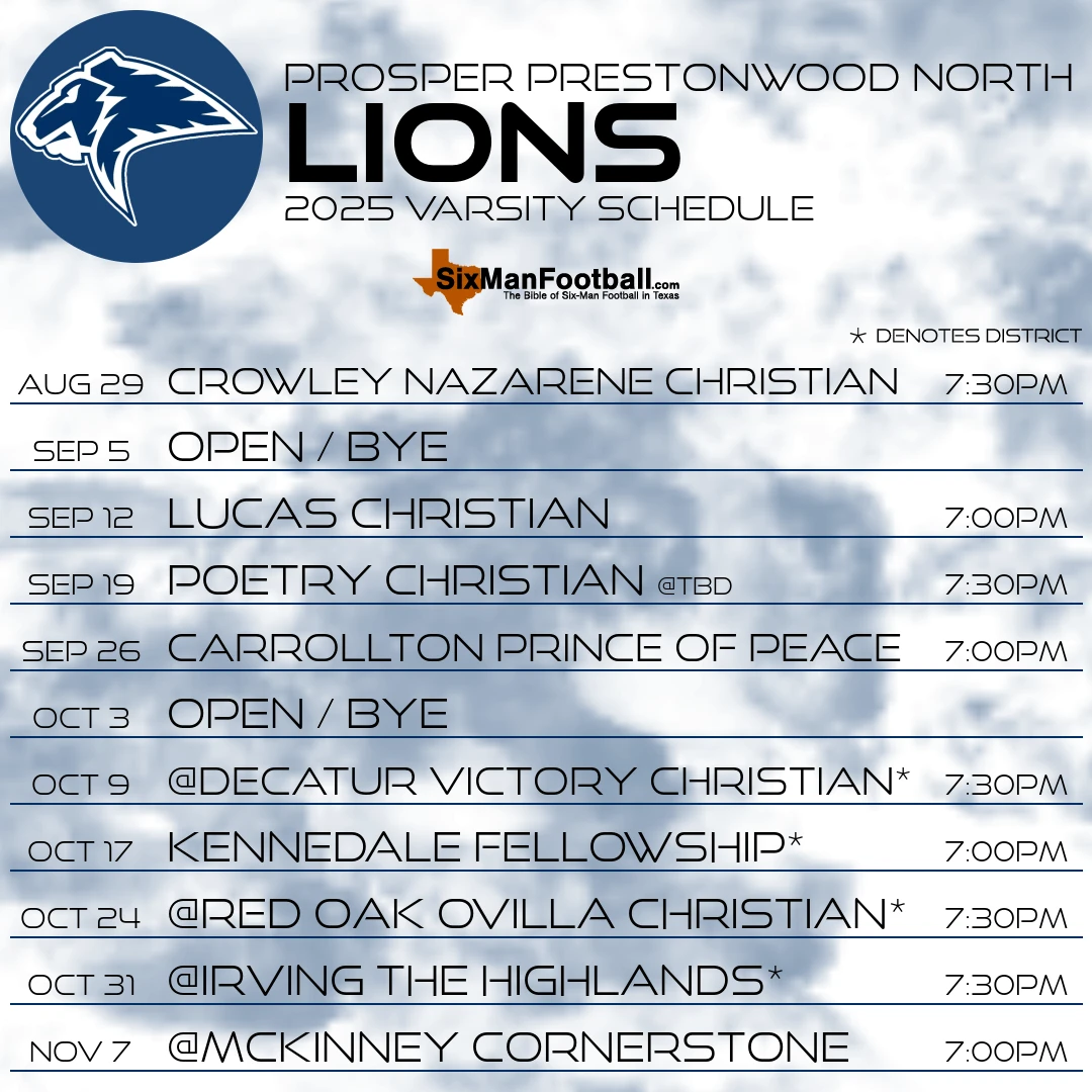 Prosper Prestonwood North Lions 2025 football schedule