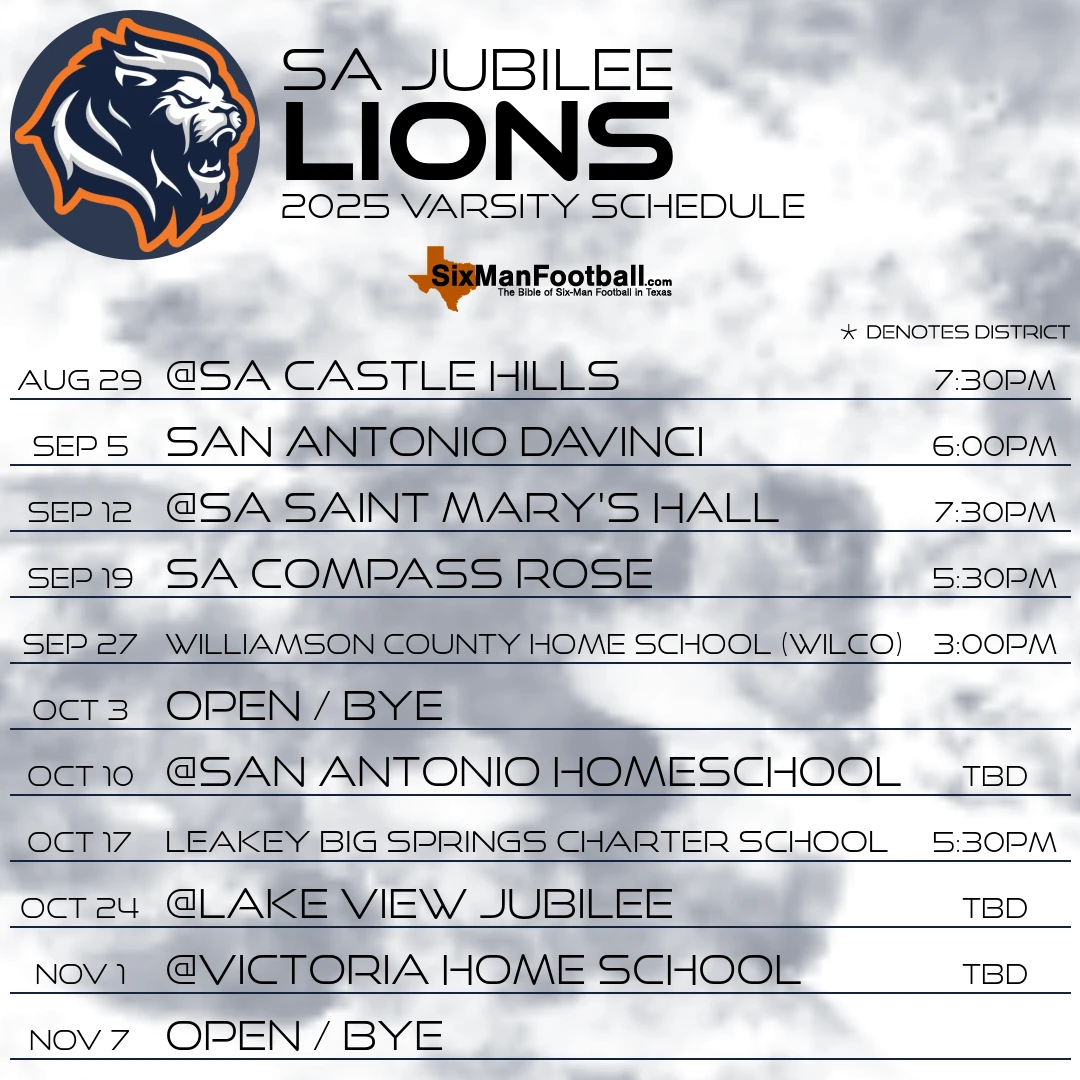 SA Jubilee Lions 2025 football schedule
