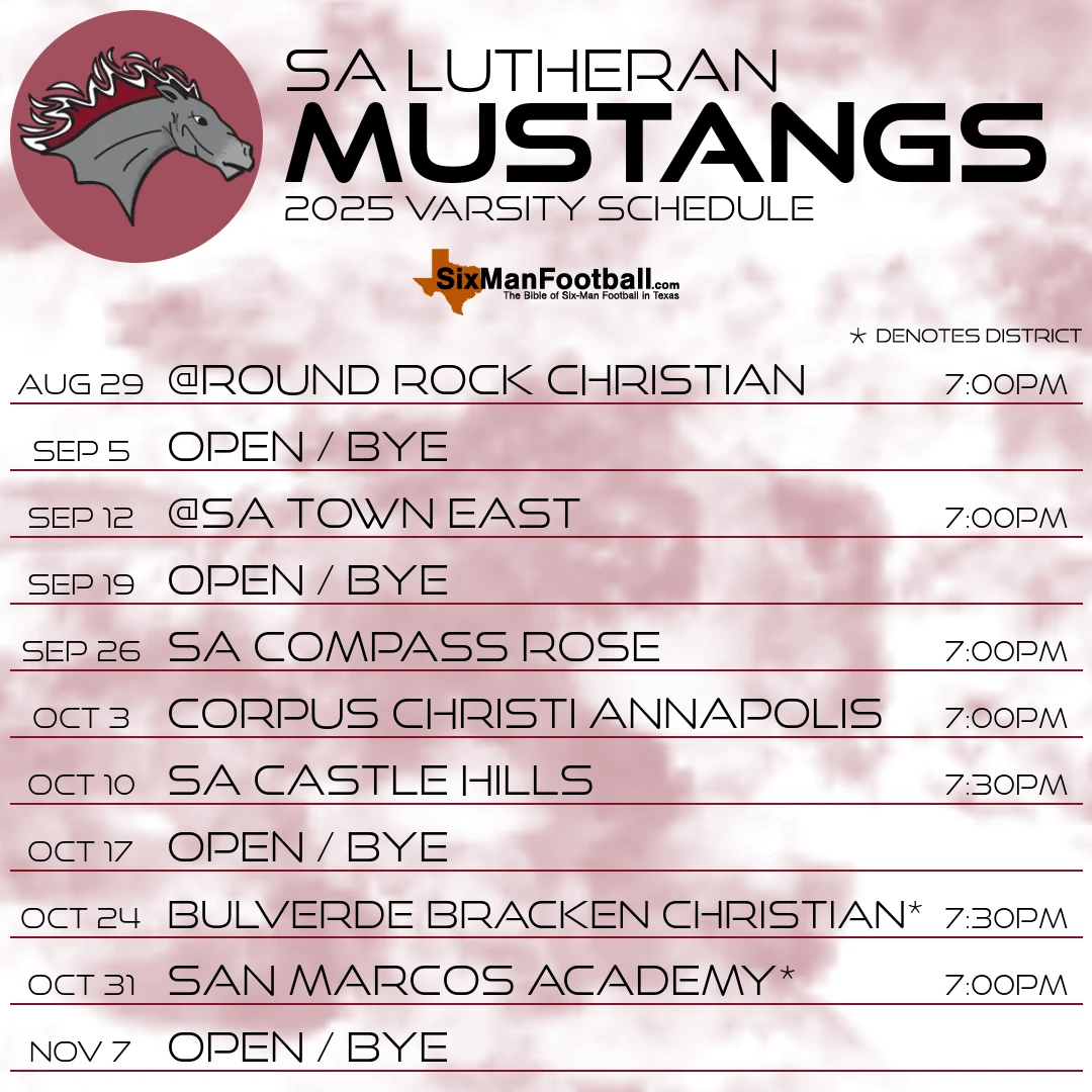 SA Lutheran Mustangs 2025 football schedule