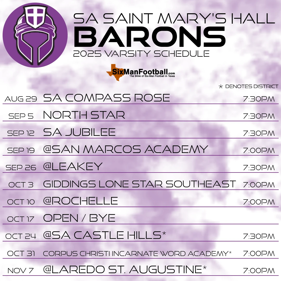 SA Saint Mary's Hall Barons 2025 football schedule