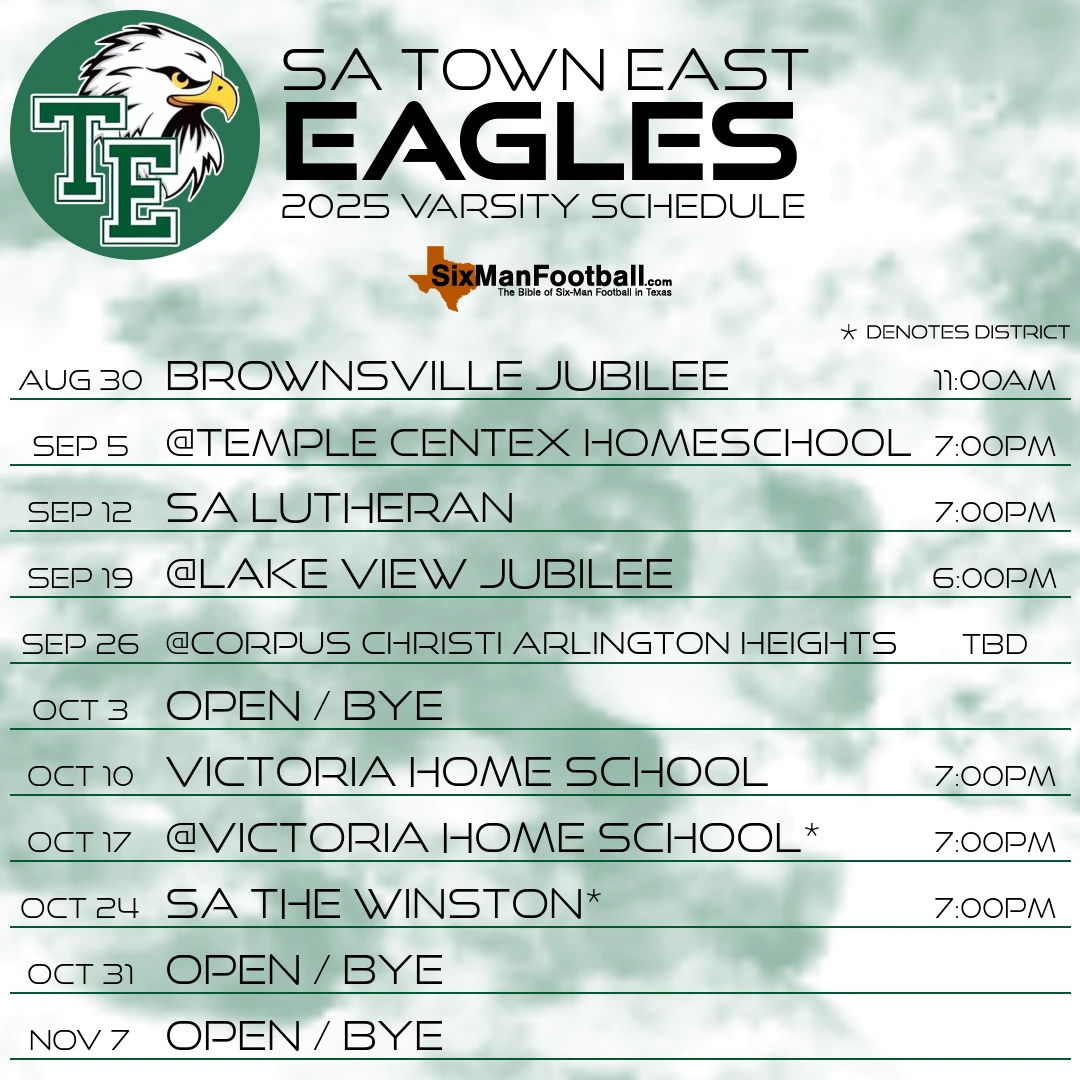 SA Town East Eagles 2025 football schedule