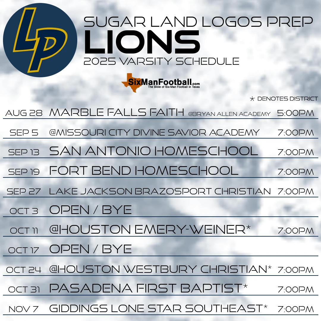 Sugar Land Logos Prep Lions 2025 football schedule