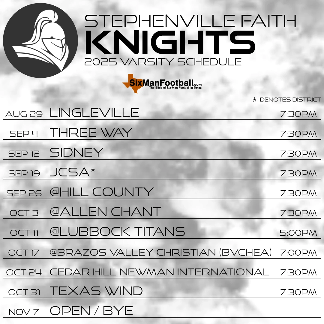 Stephenville Faith Knights 2025 football schedule