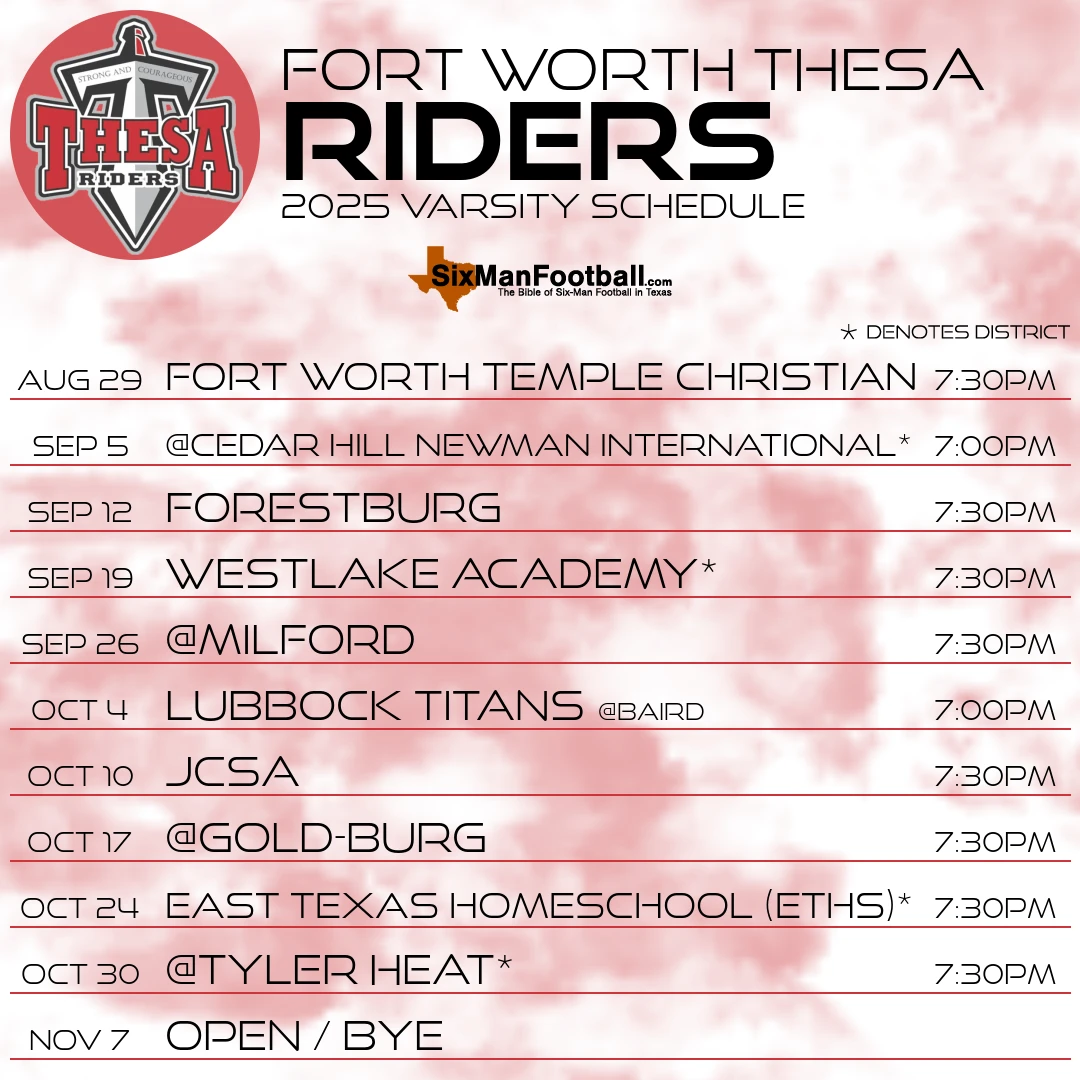 Fort Worth THESA Riders 2025 football schedule