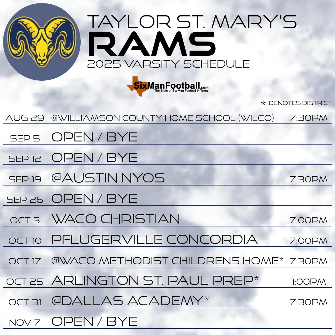 Taylor St. Mary's Rams 2025 football schedule