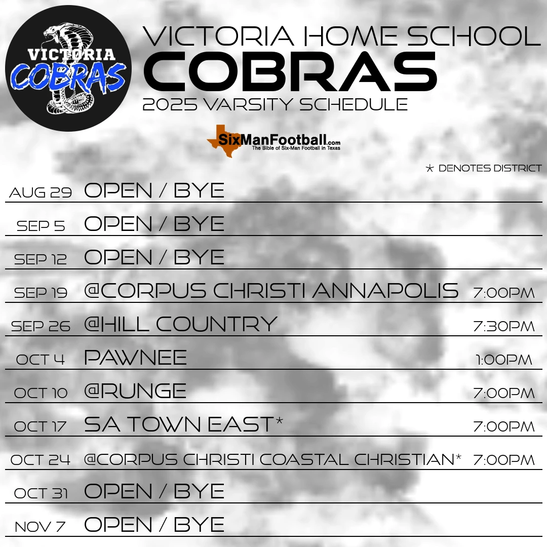 Victoria Home School Cobras 2025 football schedule