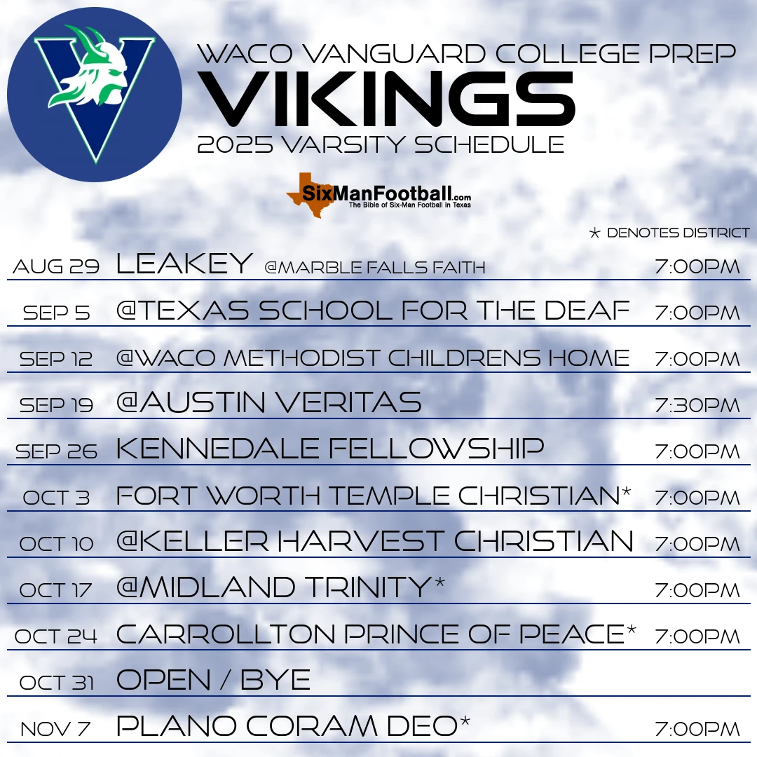 Waco Vanguard College Prep Vikings 2025 football schedule