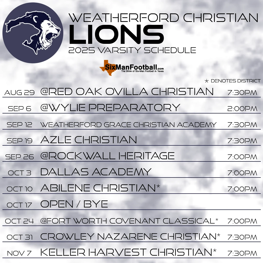 Weatherford Christian Lions 2025 football schedule