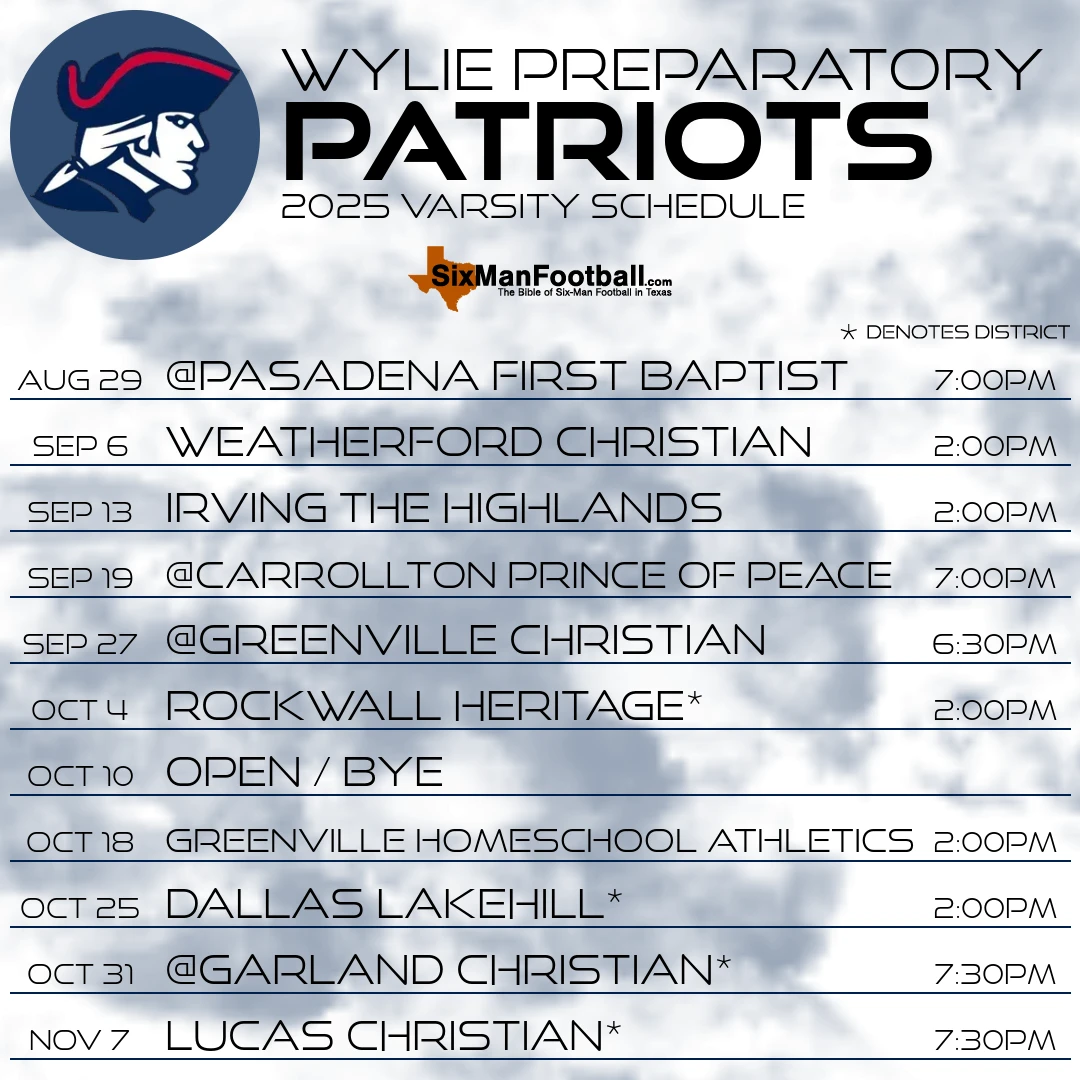 Wylie Preparatory Patriots 2025 football schedule