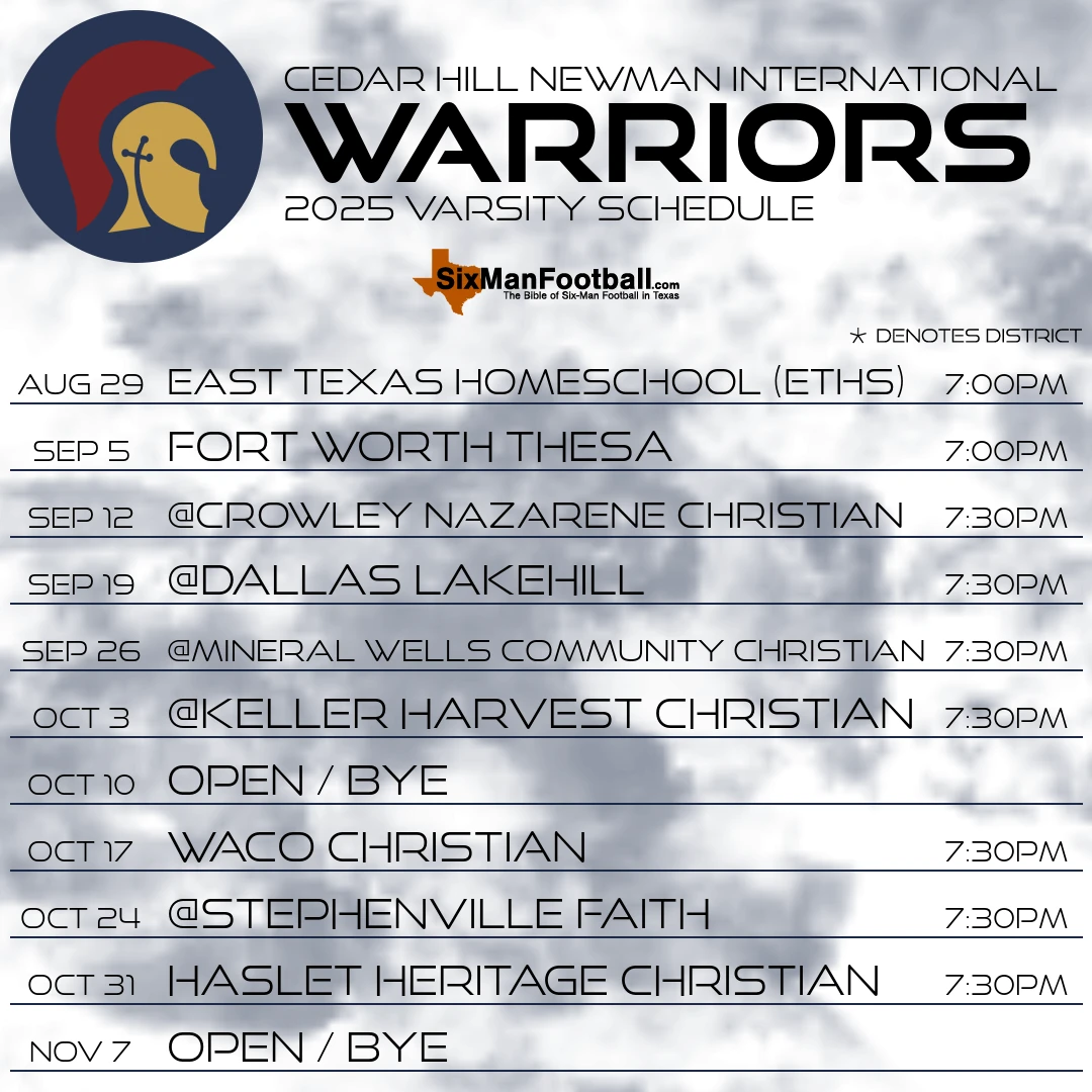 Cedar Hill Newman International Warriors 2025 football schedule
